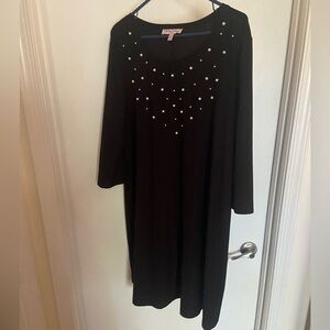 Chic Black Long Sleeve Dress with Pearl Accents